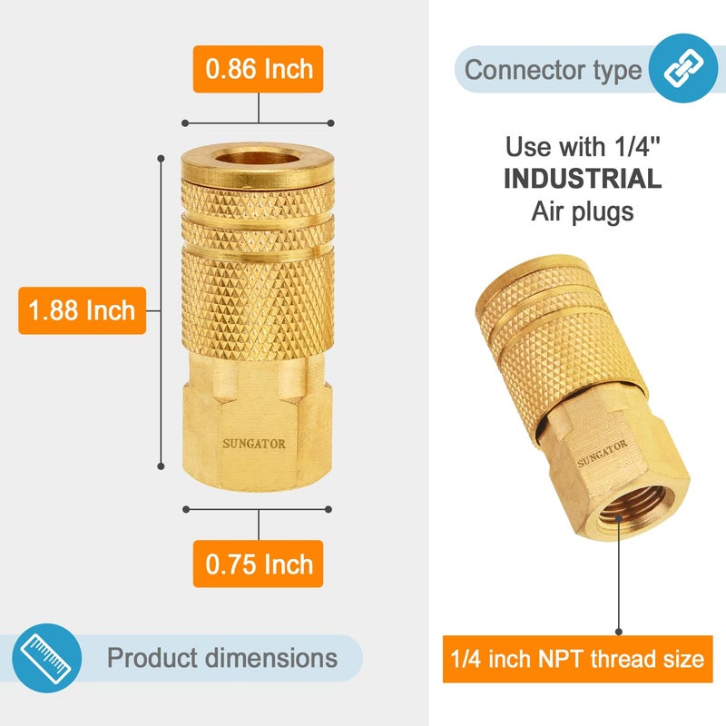 SUNGATOR 1/4 بوصة النحاس الإناث الصناعية المقرنة SUNGATOR 1/4 '' NPT تركيبات خرطوم الهواء موصل سريع مقرنة الهواء 1/4 بوصة تجهيزات الهواء لمتجر السيارات مجموعة مقرنة الهواء الصناعية مع حالة التخزين 10 حزمة - Image 3